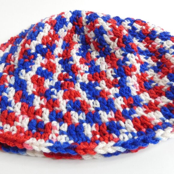 Red White Blue Skull Cap OS Handmade Crochet Hand Knit 4th of July Patriotic NWT - Picture 7 of 7
